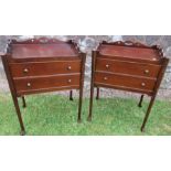 A pair of And So To Bed mahogany tray top bedside cabinets, raised on slender legs with  claw