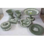 Seven pieces of Wedgwood green jasper ware