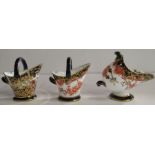 Three Royal Crown Derby coal scuttles, all decorated in different Imari patterns, height 3ins