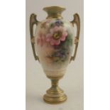 A Royal Worcester pedestal vase, decorated with flowers by Hale, shape number 1481, height 5.75ins