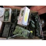 A collection of Dinky model military vehicles, including boxed Super Dinky Centurion tank and