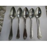 Five assorted Swedish silver spoons, one stamped P. Holmberg, one stamped B. Skogsborg, weight 9 oz