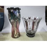 A Loetz glass vase, the mottled body overlaid with silver Art Nouveau style flowers, with shaped