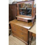 An oak dressing chest, with mirror and drawers over three long drawers, 36ins x 20.5ins, height 60.