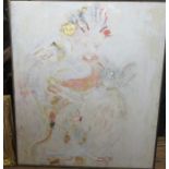 Marian Wenzel , oil on canvas, abstract study of a lady with a pig, titled 'Pig on a .. headed