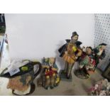 Four Royal Doulton figures, Town Cryer, Sir Walter Raleigh and Long John Silver, together with a