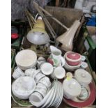 Two boxes of items to include two angle poise lamps, dressing table mirror, lamp base, bowls,