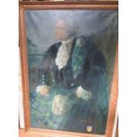 Leslie Fielding, oil on canvas, full length portrait of a man in Scottish dress, 52ins x 34ins