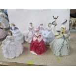 Two Coalport figures, together with four Royal Worcester figures and three others