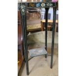 A painted rectangular table, the black ground painted with flowers, with undershelf, 12ins x 9ins,