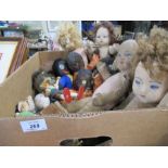 A box of vintage toys, to include dolls, golliwogs, etc.