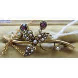 A Victorian gold bar brooch, set with amethysts and pearls, boxed