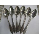 Six Swedish silver spoons, dating from the 1920s and 30s, weight 11 oz