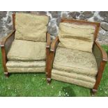 A pair of bergere armchairs, with cane backs and sides