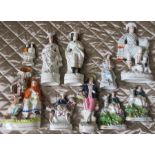 Ten 19th century Staffordshire flat back figures, of people, some with animals, height 11ins and