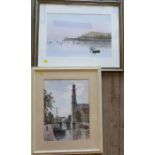 A watercolour and ink, Continental town scene, signed, 14ins x 10ins, together with Tina Holley,