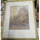 Frances B Tighe, watercolour, market scene, dated 1911, 12ins x 9.5ins