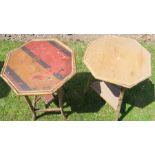 Two bamboo effect octagonal occasional tables, one with lacquered decorations, diameters 19.5ins and