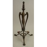 An Arts and Crafts brass table lamp base, in the manner of W Benson, with scroll decoration,