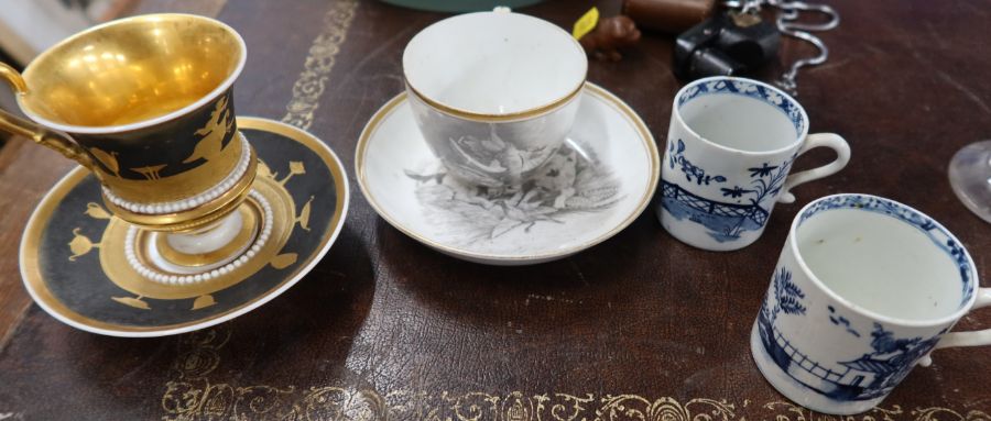 An 18th century style coffee can, handle af, together with another coffee can, a 19th century tea