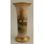 A Royal Worcester spill vase, decorated with sheep by Harry Davis, shape number G923, circa 1928,