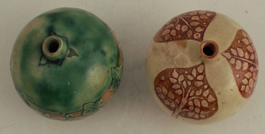 Two spherical vases, decorated with ivy and stylised flowers, monogrammed DRF to the base, height - Image 2 of 4