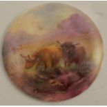 A Royal Worcester small circular plaque, decorated with Highland cattle by H Stinton, circa 1929,