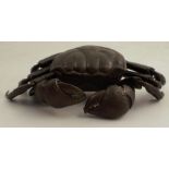 A Meiji period bronze articulated model, of a crab, one leg missing, width 6ins