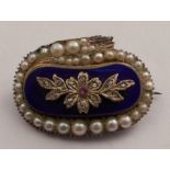 A 19th century blue enamel, half pearl, diamond and gem set panel brooch, modelled as a serpent