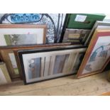 A collection of assorted prints, to include Roy Perry example, together with mirror