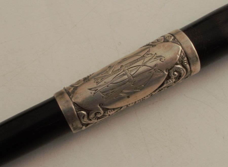 A Victorian ebony and silver mounted baton, with embossed and engraved munts, in a fitted case, - Image 3 of 6