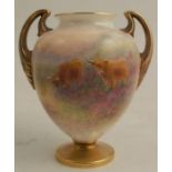 A Royal Worcester vase, decorated with Highland cattle by H Stinton, shape number 2701, height 5.