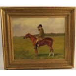 J A B Jay, oil on canvas, trainer on small horse, 12ins x 15.25ins