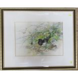 C H C Baldwyn, watercolour, magpie and butterfly in foliage, dated 1890, 15ins x 20ins