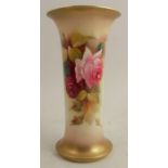 A Royal Worcester spill vase, decorated with roses by Spillsbury, shape number G923, height 9ins