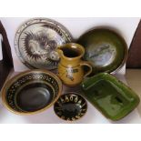 Six items of Winchcombe and other studio pottery, to include bowls, a jug, and a flowerhead