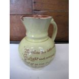 A Victorian C H Brannam Barum ware commemorative pottery jug, marking Thomas Cave's 15 years as MP