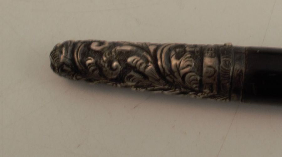 A Victorian ebony and silver mounted baton, with embossed and engraved munts, in a fitted case, - Image 4 of 6