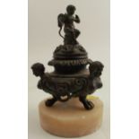 A Victorian bronze covered ink well, decorated in the Classical style with figures, swags and