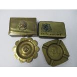 A yellow metal cigarette box, bearing Artists Rifles crest to the lid, with wood interior,