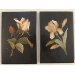Two similar rectangular Ashbourne Marble panels, or paperweights, inlaid with a rose and another,