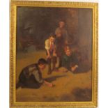 Edward Charles Barnes, signed Barnes, oil on canvas, a group of young boys playing marbles, 20.