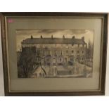 Maurice Kelly, monochrome watercolour, Victorian Houses in Leamington, 12.25ins x 19.25ins
