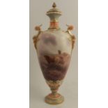 A Royal Worcester covered vase, decorated with Highland cattle by John Stinton, shape 1764, height