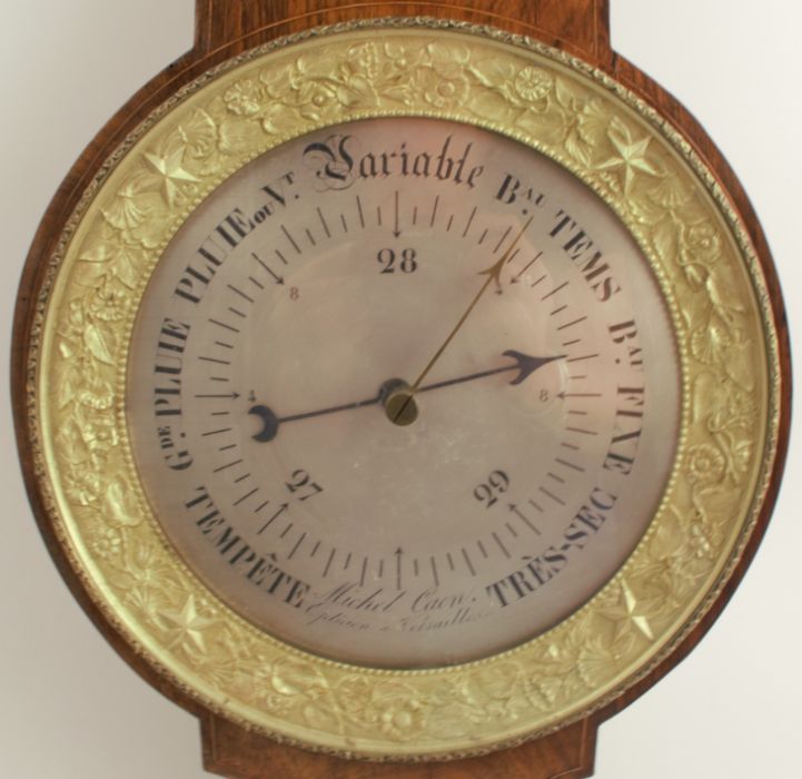 A 19th century French banjo barometer, signed Michael Caen, Opticien a Versailles, height 38ins - Image 4 of 7