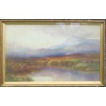 Edmund Phipps, watercolour, Highland moor scene, approx 30ins x 40ins