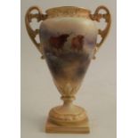 A Royal Worcester vase, decorated with Highland cattle by H Stinton, shape number G955, circa