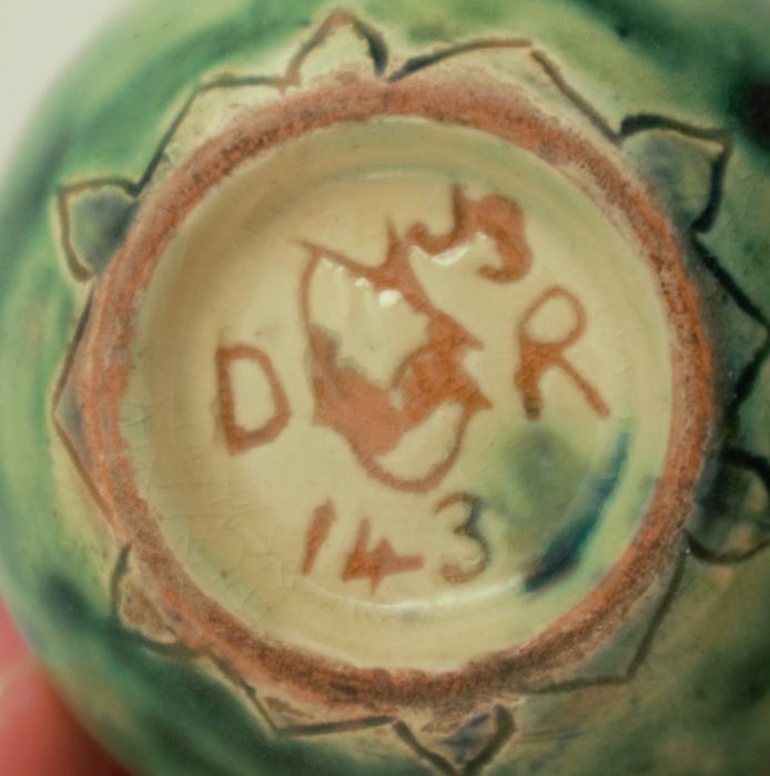 Two spherical vases, decorated with ivy and stylised flowers, monogrammed DRF to the base, height - Image 4 of 4