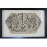 An 18th century lozenge shaped engraving, of the Adoration of the Magi, printed initials to top