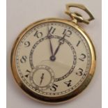 An 18ct gold open face pocket watch, the case engraved with initials and date